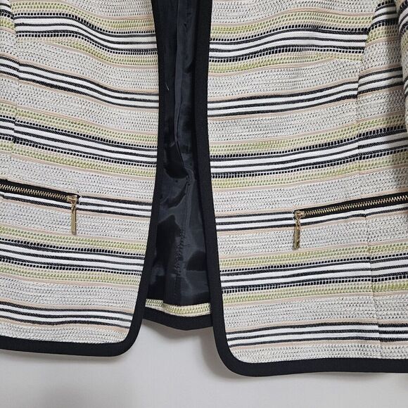 Kasper Open Blazer Jacket lined Womens Size 10 Multi colored Trimmed In black LN - Picture 4 of 13